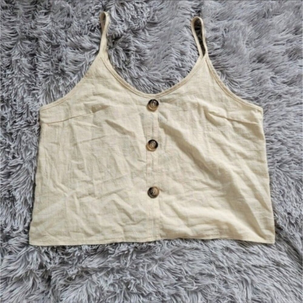 SHEIN Cream White Spaghetti Strap Tank Top with Brown Buttons Women size XL